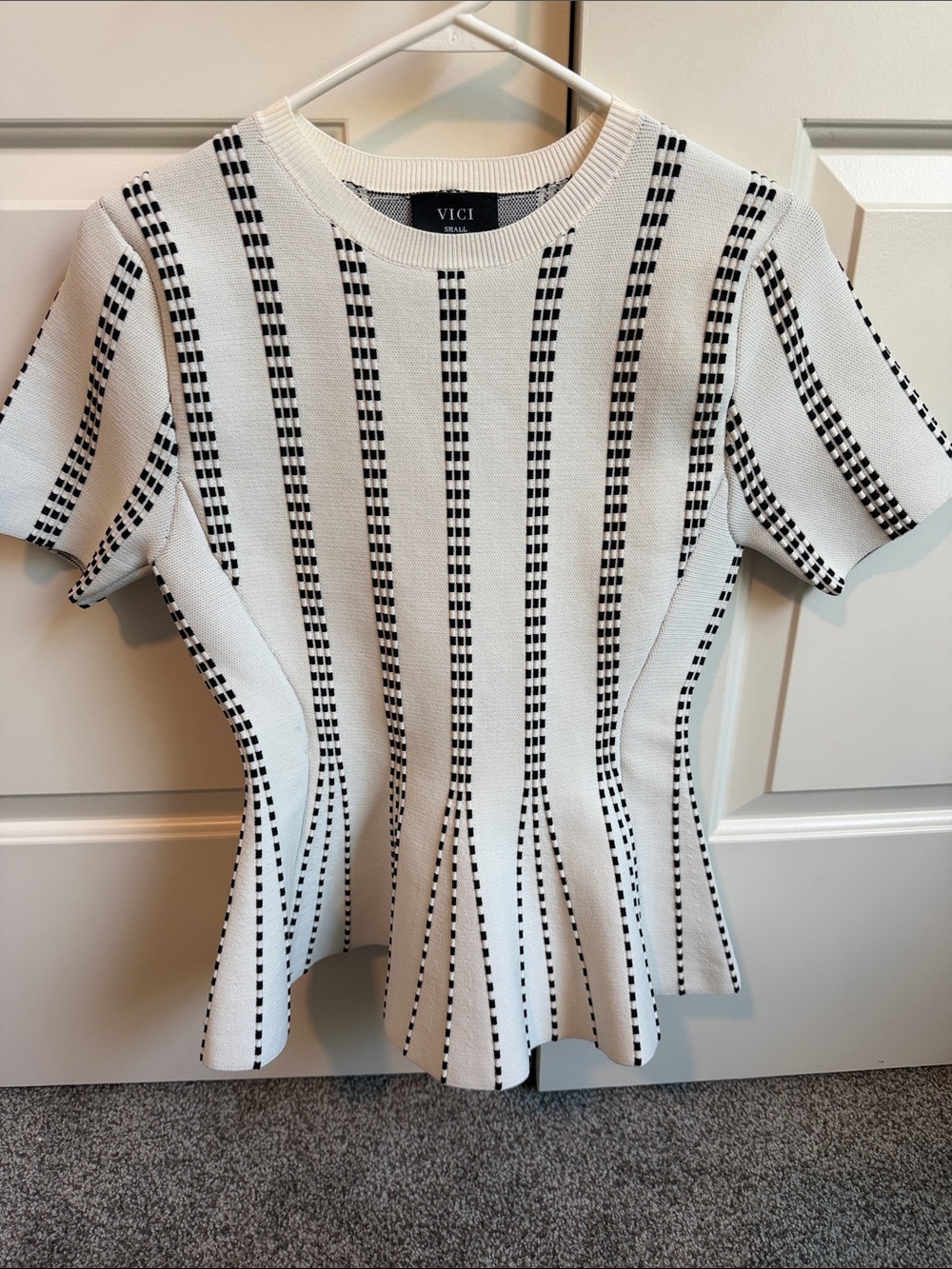VICI Black & White Striped Peplum Knit Top